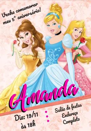 Convite de Aniversário Princesas para Editar Online