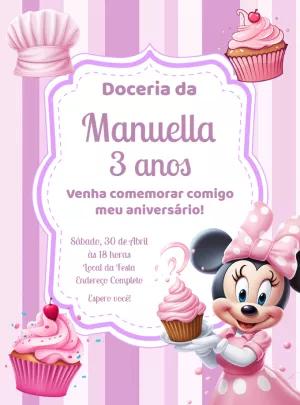 Convite Aniversário Doceria da Minnie para Editar Online