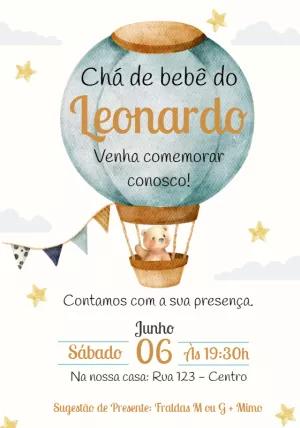 Convite Chá de Bebê Ursinho Baloeiro para Editar Online