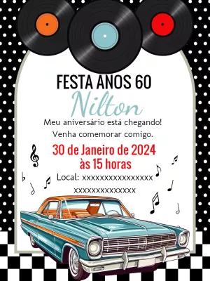 Convite de Aniversário Anos 60 Vintage Editável Online