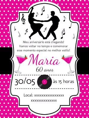 Convite de Aniversário Anos 60 para Editar Online