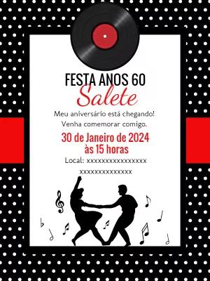 Convite Aniversário Anos 60 Retrô para Editar Online