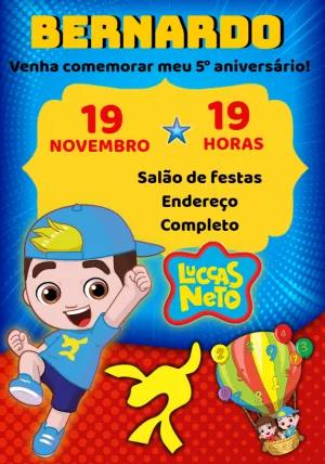 Convite de Aniversário Luccas Neto para Editar Online