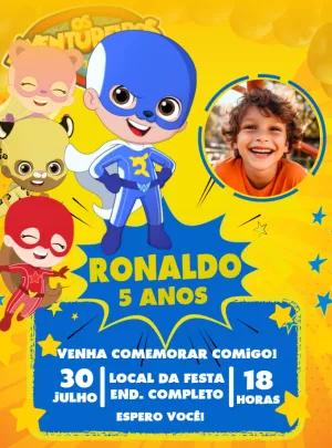 Convite de Aniversário Os Aventureiros com Foto para Editar