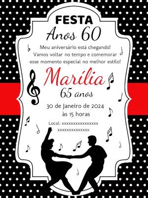 Convite Aniversário Anos 60 Retrô para Editar Online