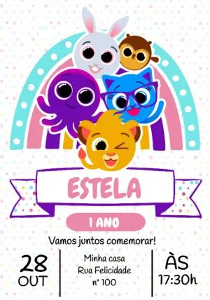 Convite de Aniversário Bolofofos Rosa para Editar Online