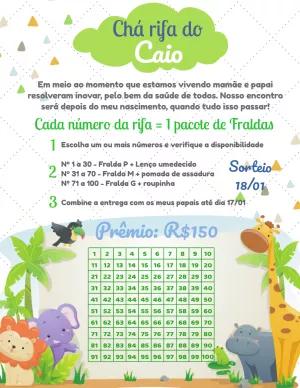 Convite Chá Rifa Safari com Animais para Editar Online