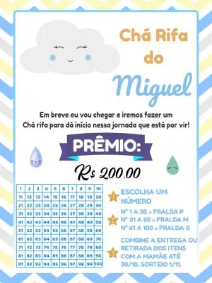 Convite Chá Rifa Chuva de Amor Menino para Editar Online