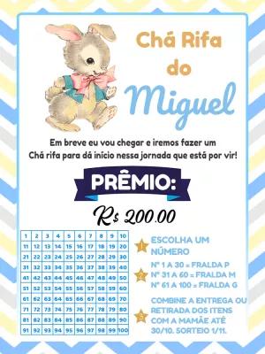 Convite Chá Rifa Coelhinho Vintage para Editar Online