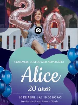 Convite de Aniversário com Balões e Foto para Editar Online