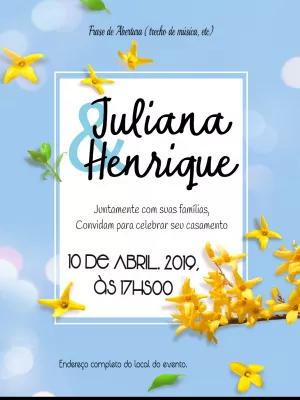 Convite de Casamento Floral Azul e Amarelo para Editar Online
