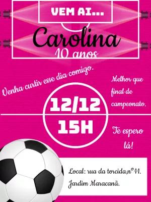 Convite Aniversário Futebol Menina Rosa para Editar Online