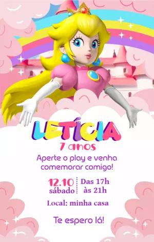 Convite Aniversário Princesa Peach para Editar Online