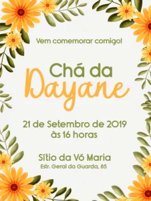 Convite Chá de Panela Floral com Girassóis para Editar Online