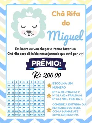 Convite Chá Rifa Leãozinho Editável para Imprimir