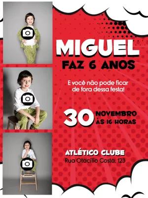 Convite de Aniversário Quadrinhos com Foto para Editar Online