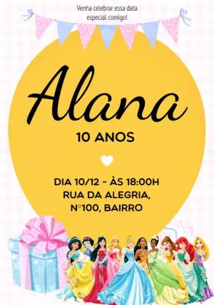 Convite de Aniversário Princesas Disney para Editar Online