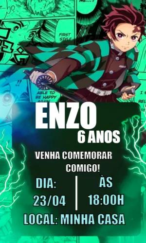 Convite de Aniversário Demon Slayer para Editar Online