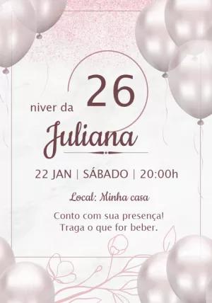 Convite Aniversário Rosê com Balões para Editar Online