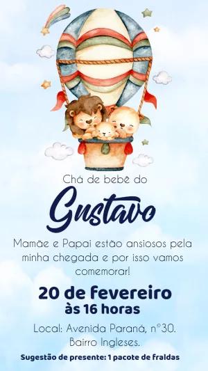 Convite Chá de Bebê Leãozinho no Balão para Editar Online