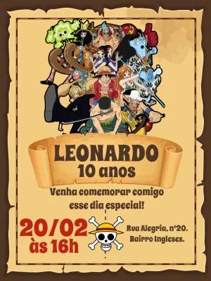 Convite de Aniversário One Piece com Personagens para Editar