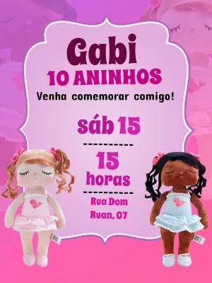 Convite de Aniversário Tema Bonecas para Editar Online
