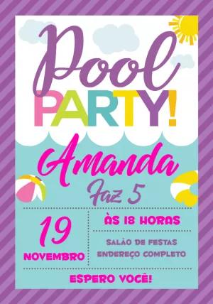Convite Aniversário Pool Party Divertido para Editar Online