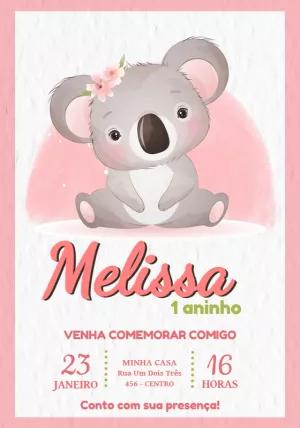 Convite de Aniversário Coala Fofo para Editar Online