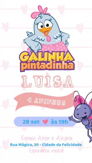 Convite de Aniversário Galinha Pintadinha Rosa para Editar