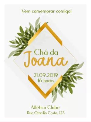 Convite Chá de Panela Folhas e Dourado para Editar Online