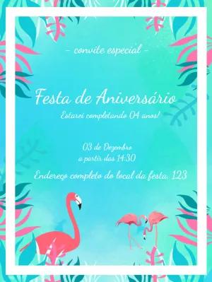 Convite de Aniversário Flamingo Tropical para Editar Online