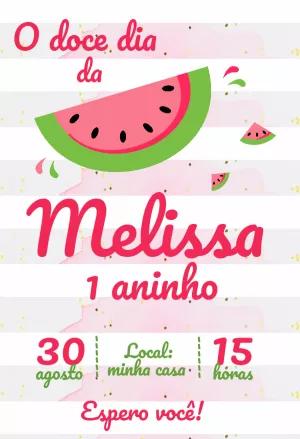 Convite Aniversário Melancia para Editar Online