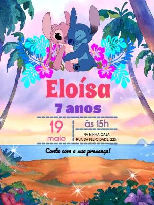 Convite de Aniversário Stitch e Angel para Editar Online