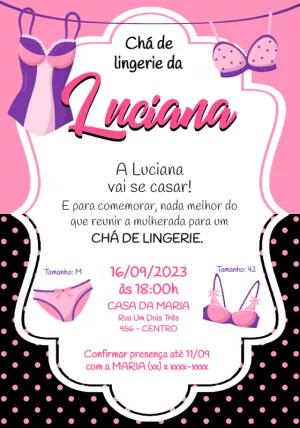 Convite Chá de Lingerie Rosa e Preto para Editar Online