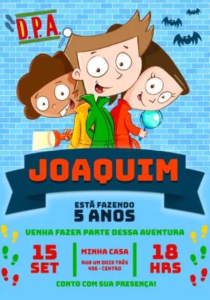 Convite Aniversário D.P.A. com Personagens para Editar Online