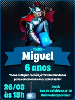 Convite de Aniversário Thor Editável para Imprimir ou Enviar