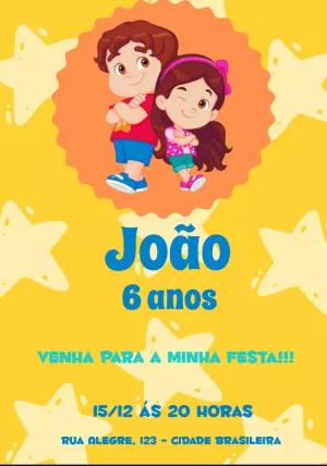 Convite Aniversário Maria Clara e JP com Personagens para Editar