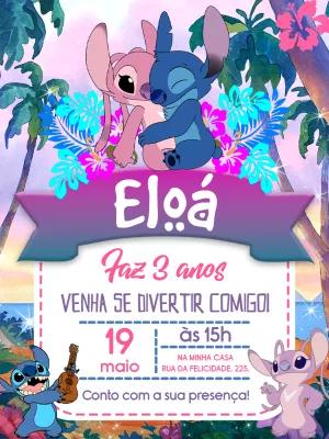 Convite Aniversário Stitch e Angel para Editar Online