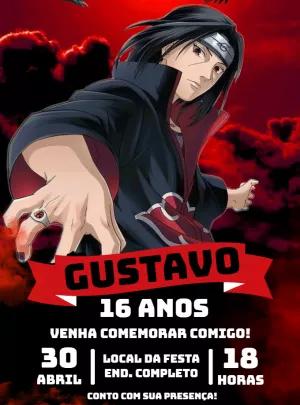 Convite de Aniversário Itachi Akatsuki para Editar Online