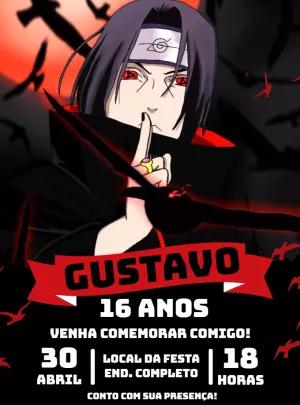 Convite de Aniversário Itachi Akatsuki para Editar Online