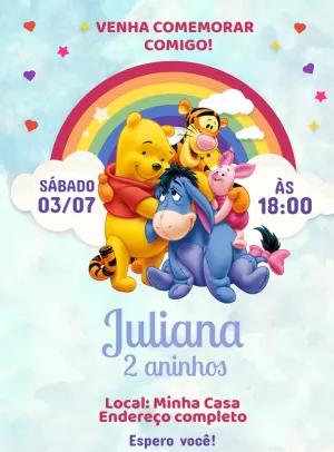Convite Aniversário Ursinho Pooh e Amigos para Editar Online