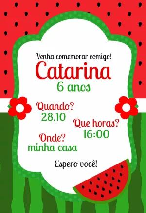 Convite de Aniversário Tema Melancia para Editar Online