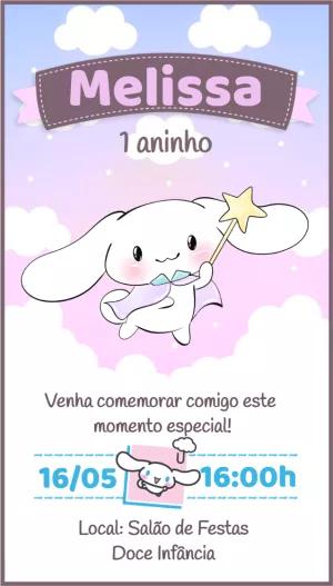 Convite de Aniversário Cinnamoroll Editável Online para Imprimir