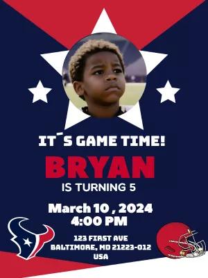 American Football Birthday Invitation with Photo to Edit