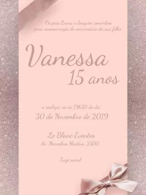 Convite de 15 Anos Rosa Glitter para Editar Online