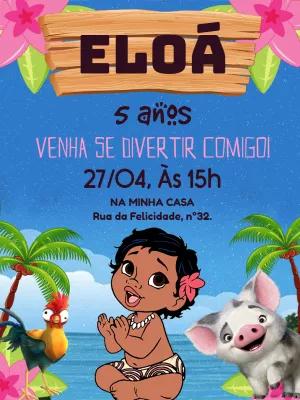 Convite de Aniversário Moana Baby para Editar e Imprimir
