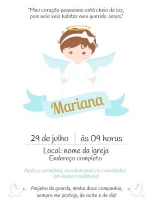 Convite de Batizado Anjinha Menina para Editar Online
