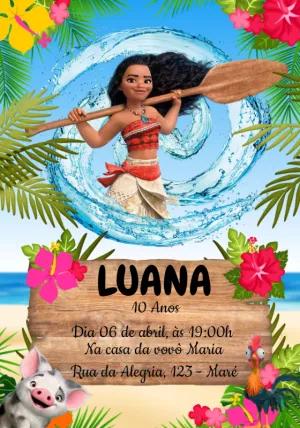 Convite de Aniversário Moana com Personagens para Editar Online