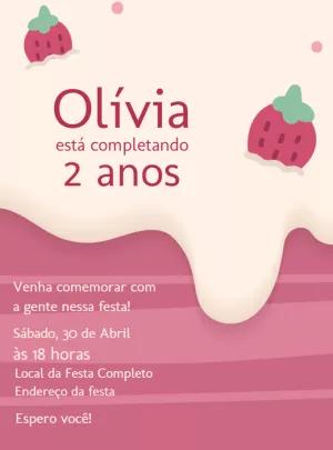 Convite Aniversário Bolo de Morango para Editar Online