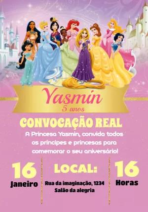 Convite Aniversário Princesas Disney para Editar Online